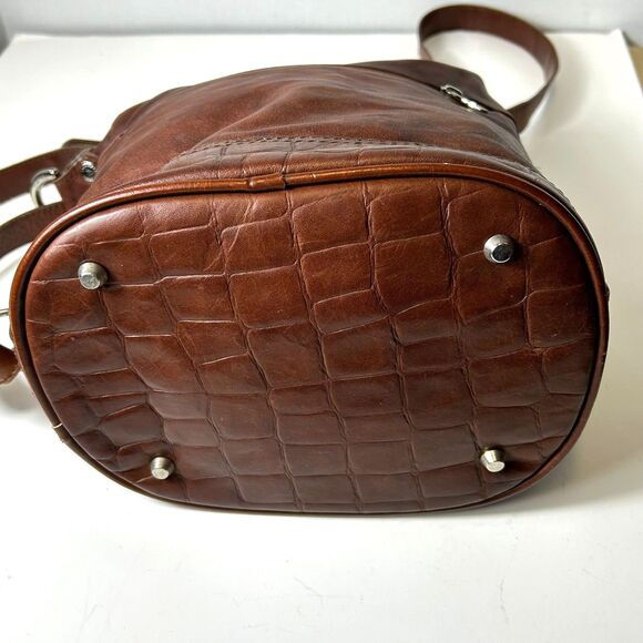 Valentina Italia Brown Leather Croco Embossed Bucket Sling Crossbd Shoulder Bag - Picture 10 of 14